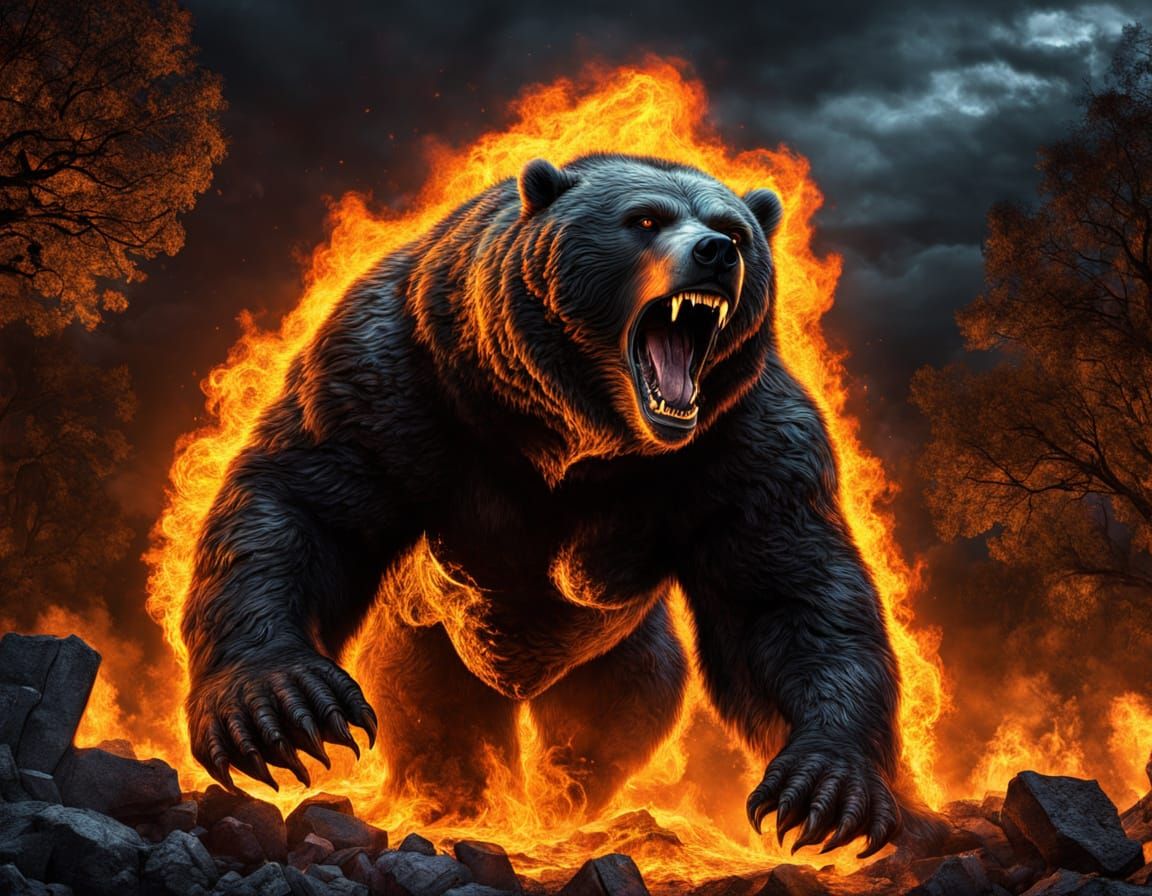 Demonic Fiery Bear Rises from Hellish Inferno