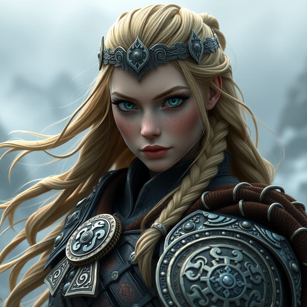 Ethereal Viking Warrior in Majestic Fjord Landscape