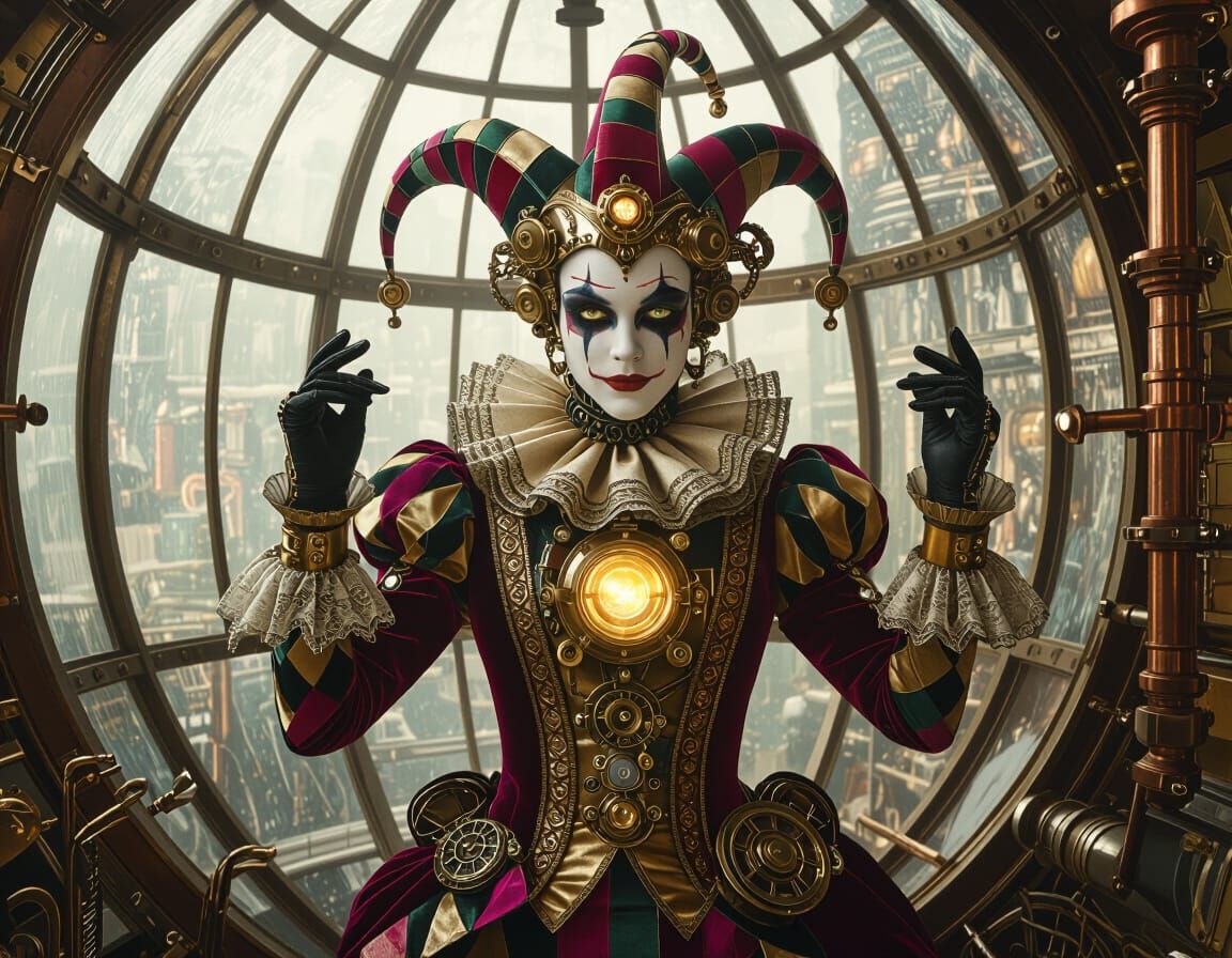 Steampunk Harlequin with Glowing Engine Cores