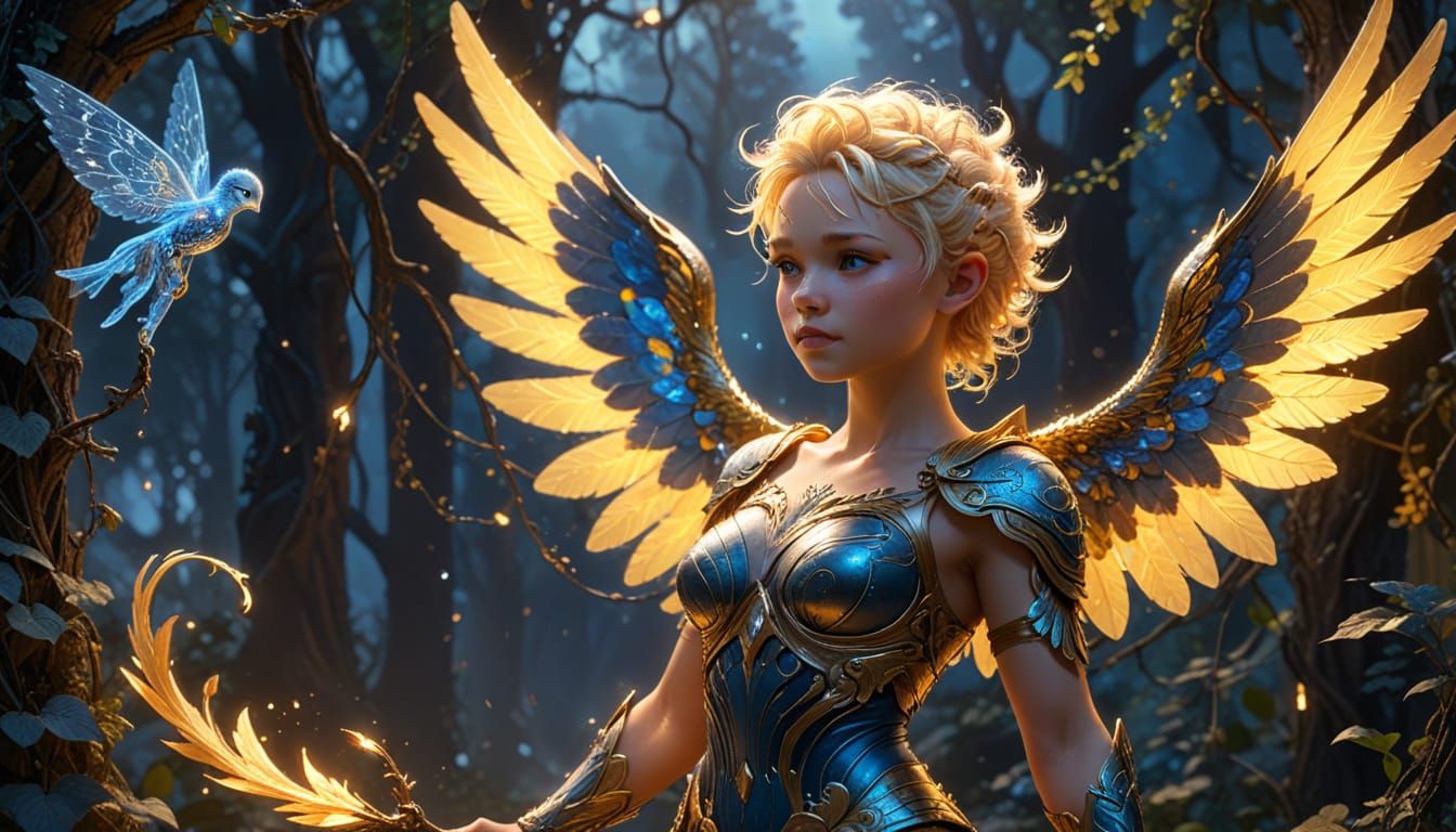 Baby Valkyrie Angel in Cosmic Twilight with Fairies