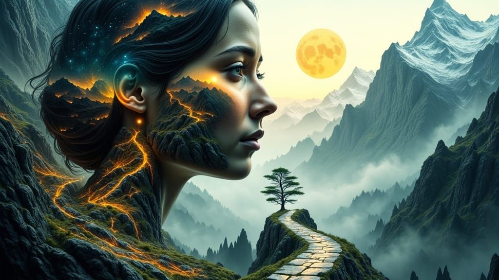 Ethereal Portrait in Celestial Landscape