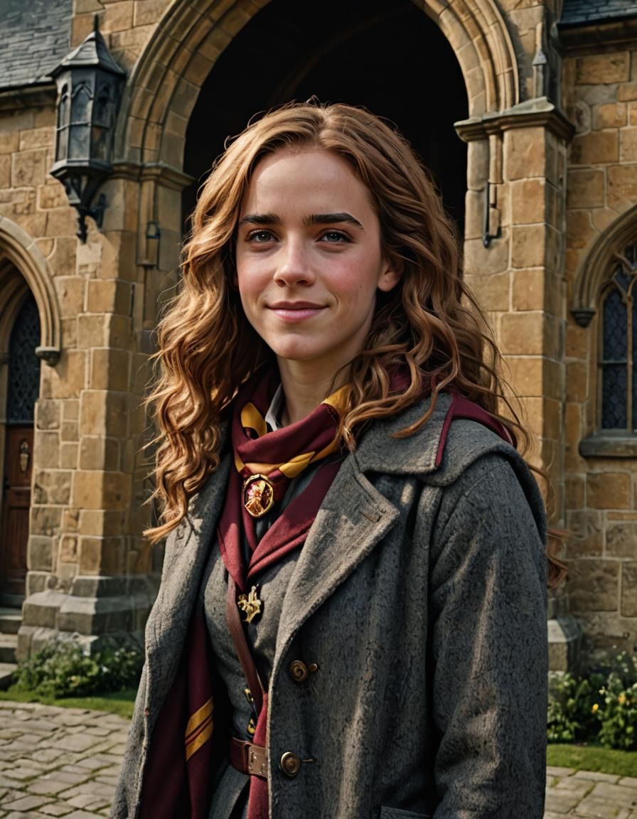 Hyperrealistic Portrait of Hermione Granger at Hogwarts