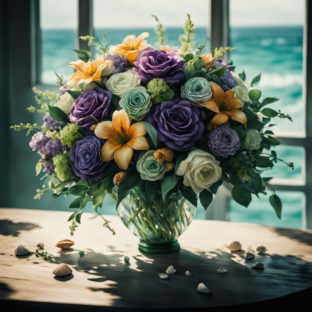 Surreal Beachside Wedding Bouquet in Vibrant Polychromatic A...