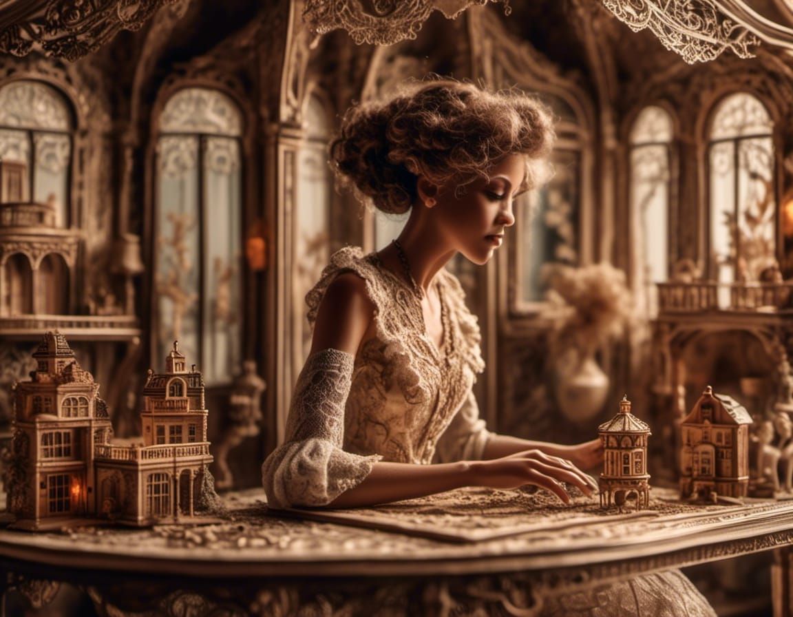 Ornate Victorian Dollhouse in Art Nouveau Style