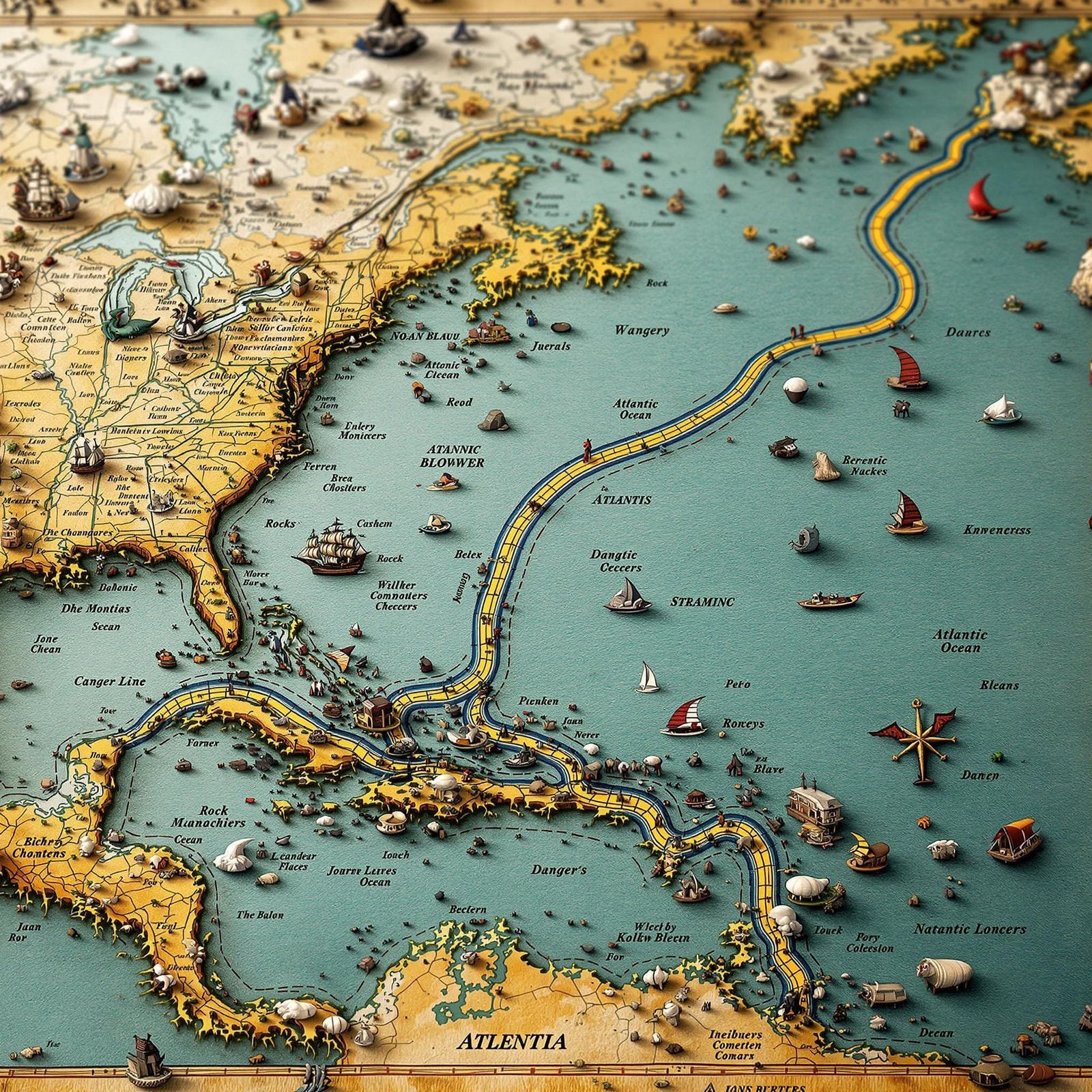 Ancient Cartography Map of the Atlantic Ocean