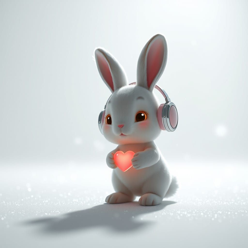 Anthropomorphic chibi bunny with heartphones