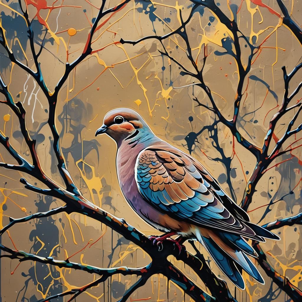 Mourning Dove in Vibrant Graffiti Art Style