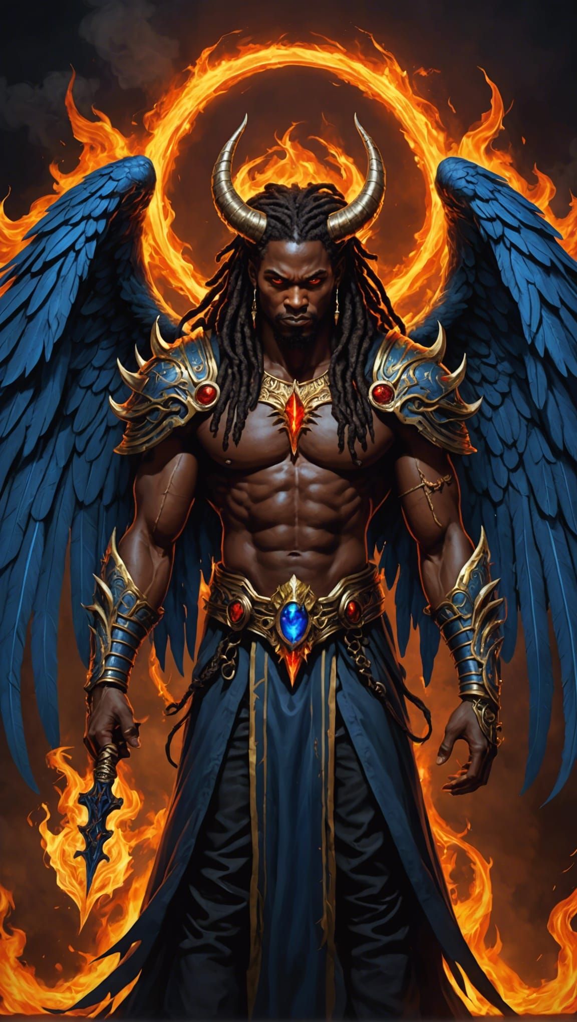 Sinister Angelic Demon with Dreadlocks of Fire