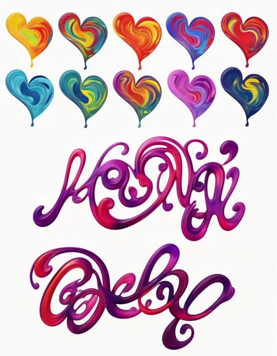 Psychedelic Swirling Hearts in Bubble Art Style