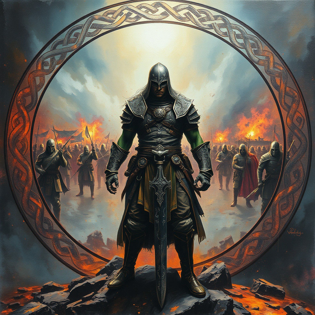 Mystical Celtic Warrior in Fluorescent Impasto Style