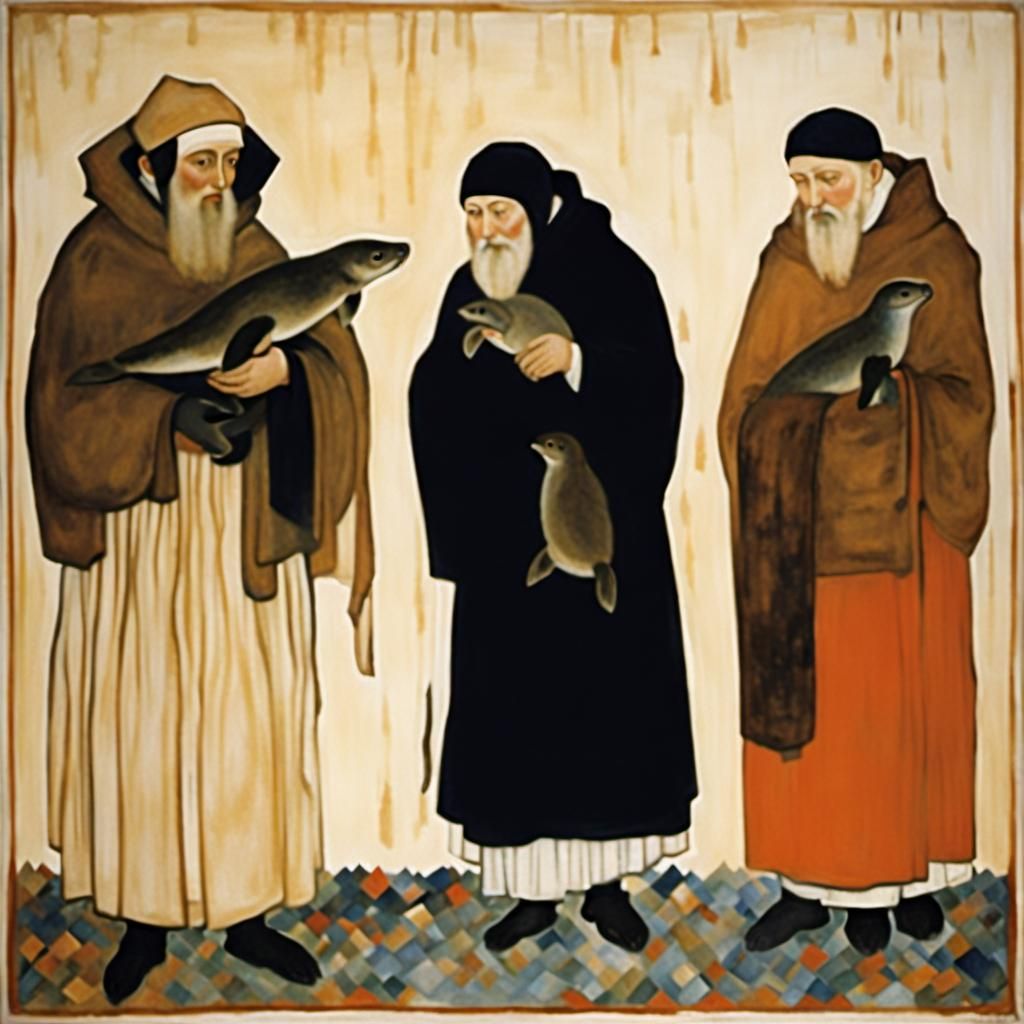 Seals and Monks Shopping for Tulle, Illustrative Style