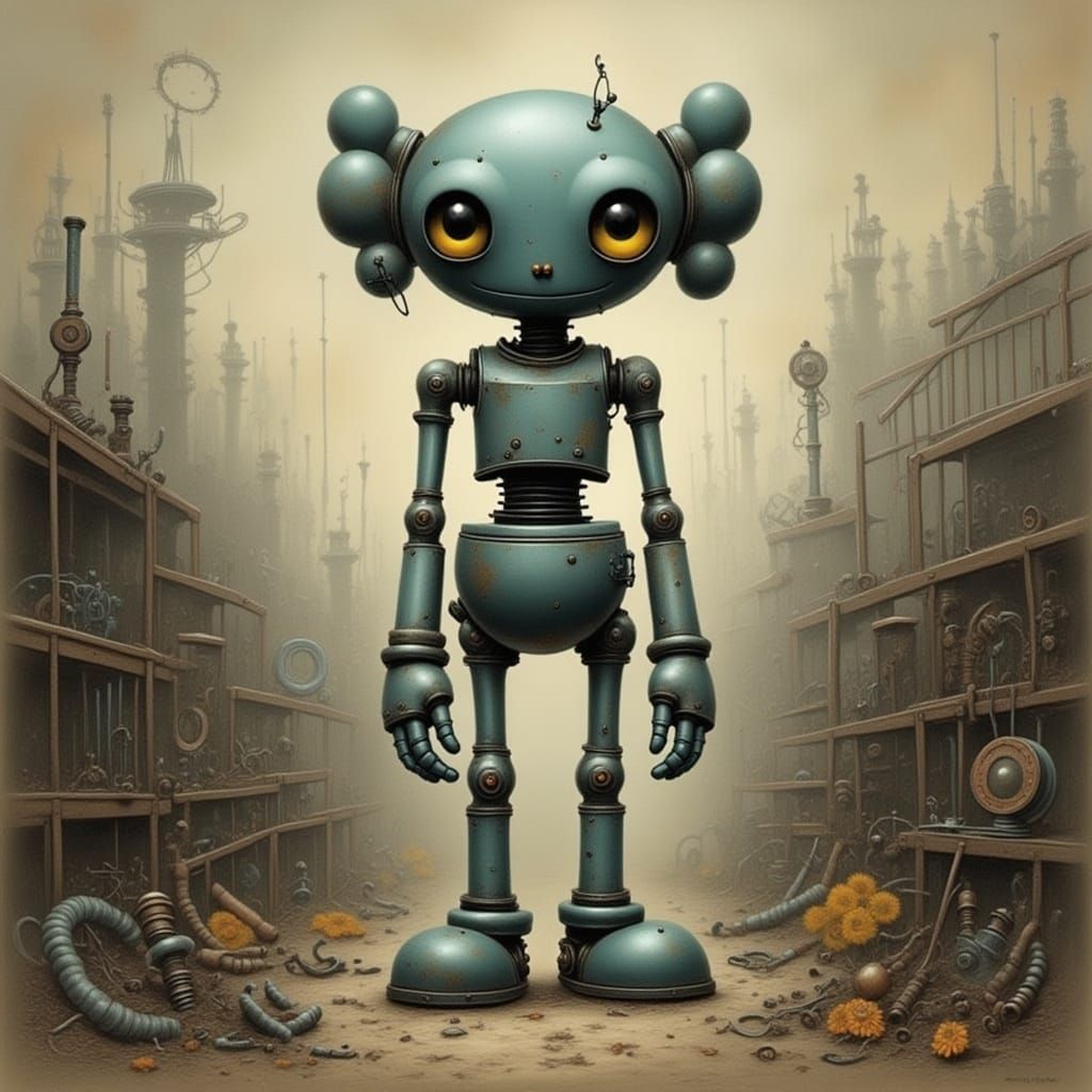 Cute Robot in Tim Burton and KAWS Style