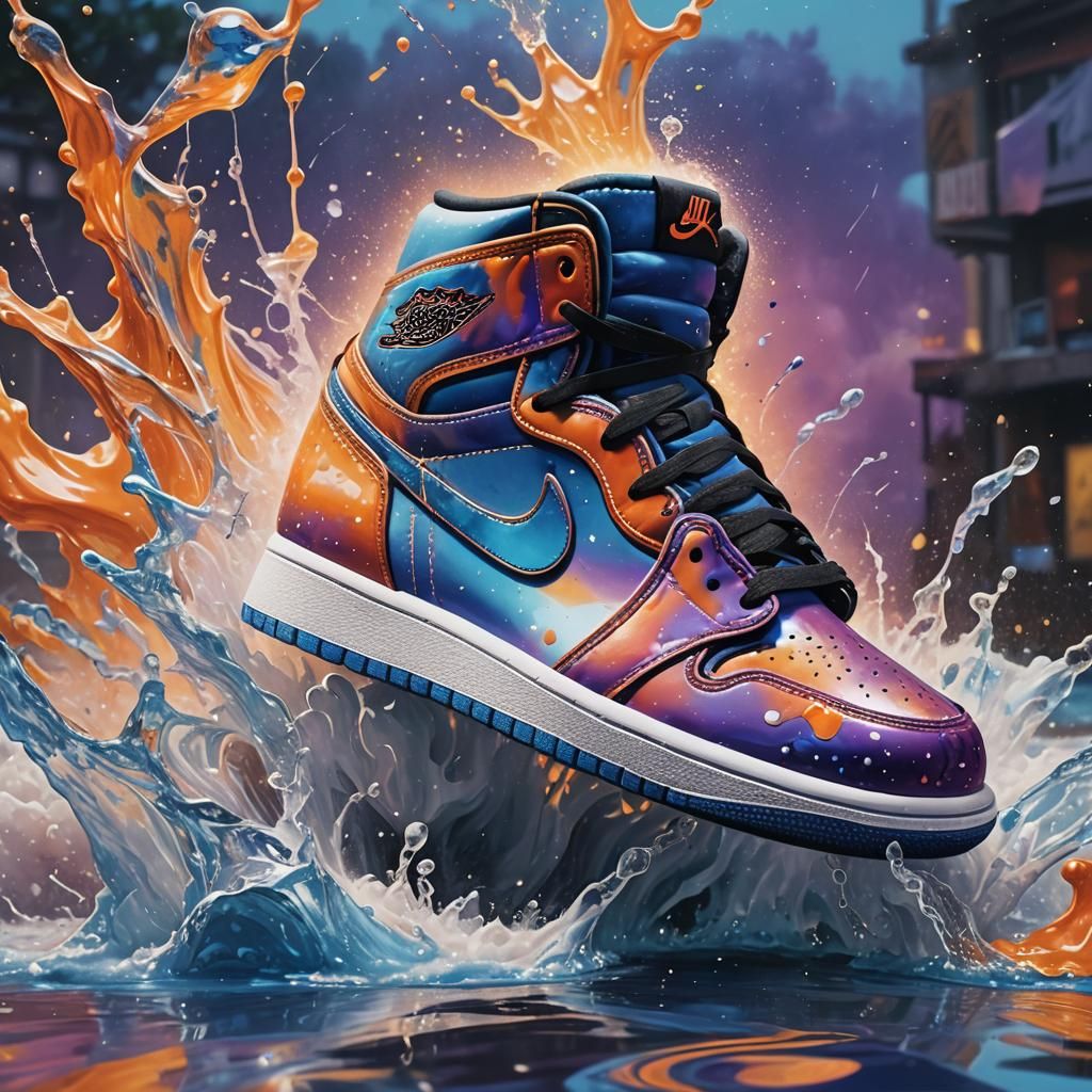 Air Jordan 1 Shoe in Water Explosion: Hyperrealistic Art