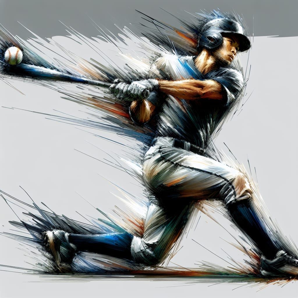 Baseball Player Swinging with Force in Kinetic Impressionism