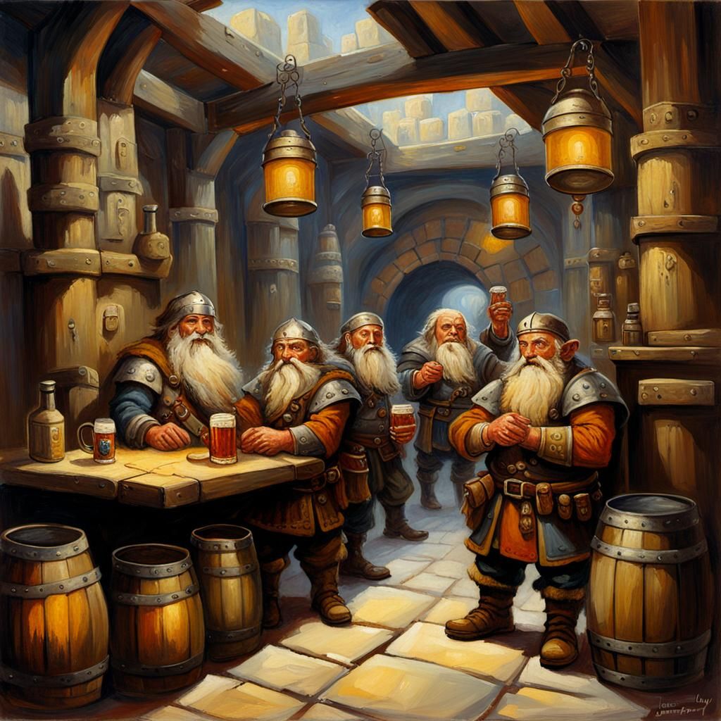 Dwarven Brewery in Oil Painting Style