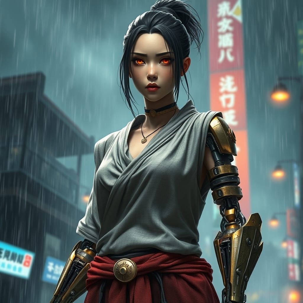 Cyborg Monk in Storm, Anime Art