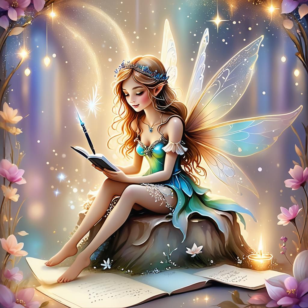 Majestic Fairy Writes in Whimsical Journal