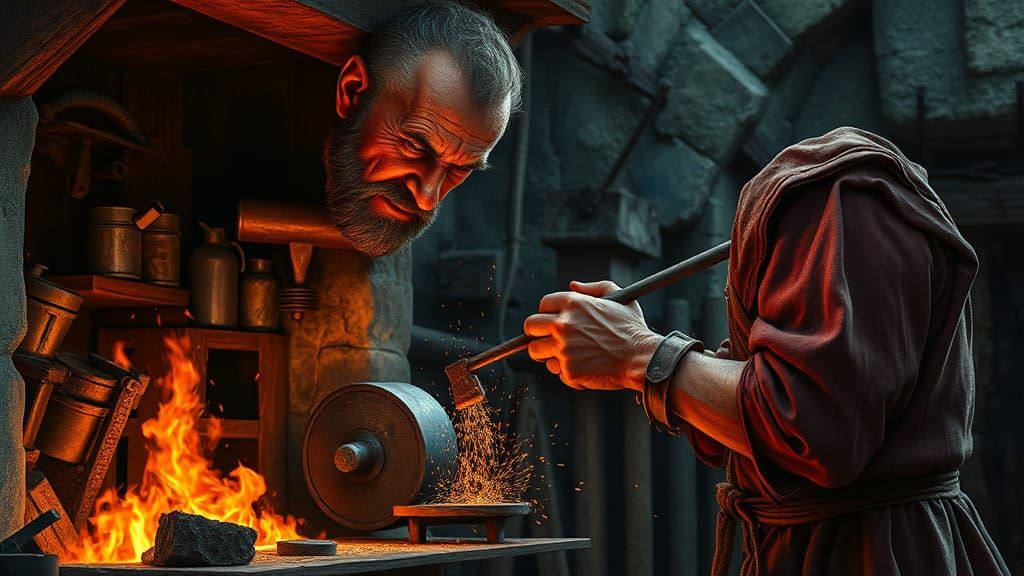 Hyperrealistic Medieval Blacksmith in Action