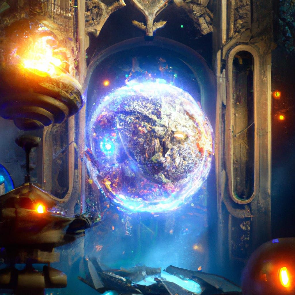 Detailed Cosmic Orb in Dark Dungeon Setting