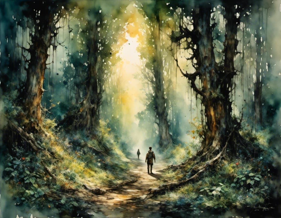 Twilight Forest in Lush Watercolor Style