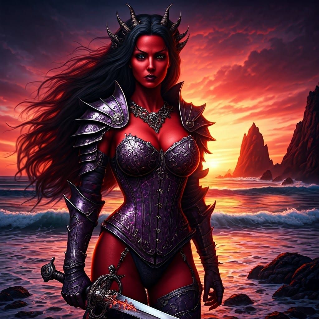 Epic Dark Fantasy Pirate Queen, Majestic Swordswoman, Coasta...