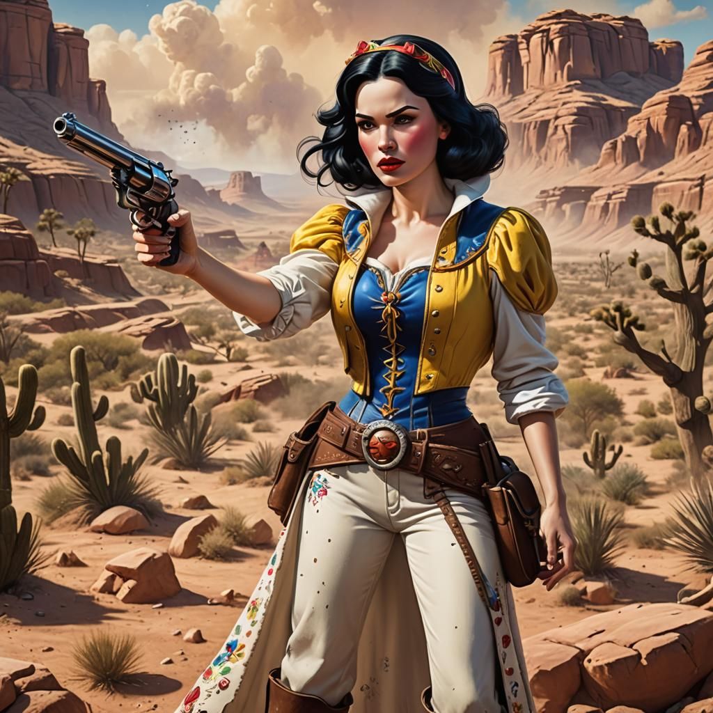 Snow White as Cowboy, Disney Style, Hyperrealistic Art