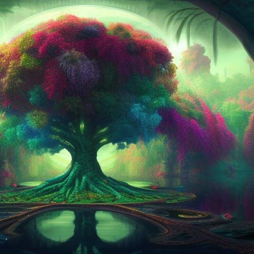 Vivid Tree of Life: Detailed Matte Painting