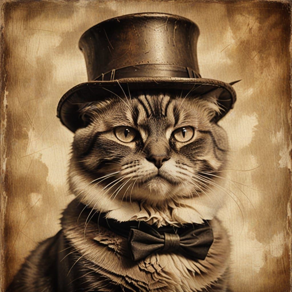 Grumpy Cat in Sepia-Toned Vintage Portrait