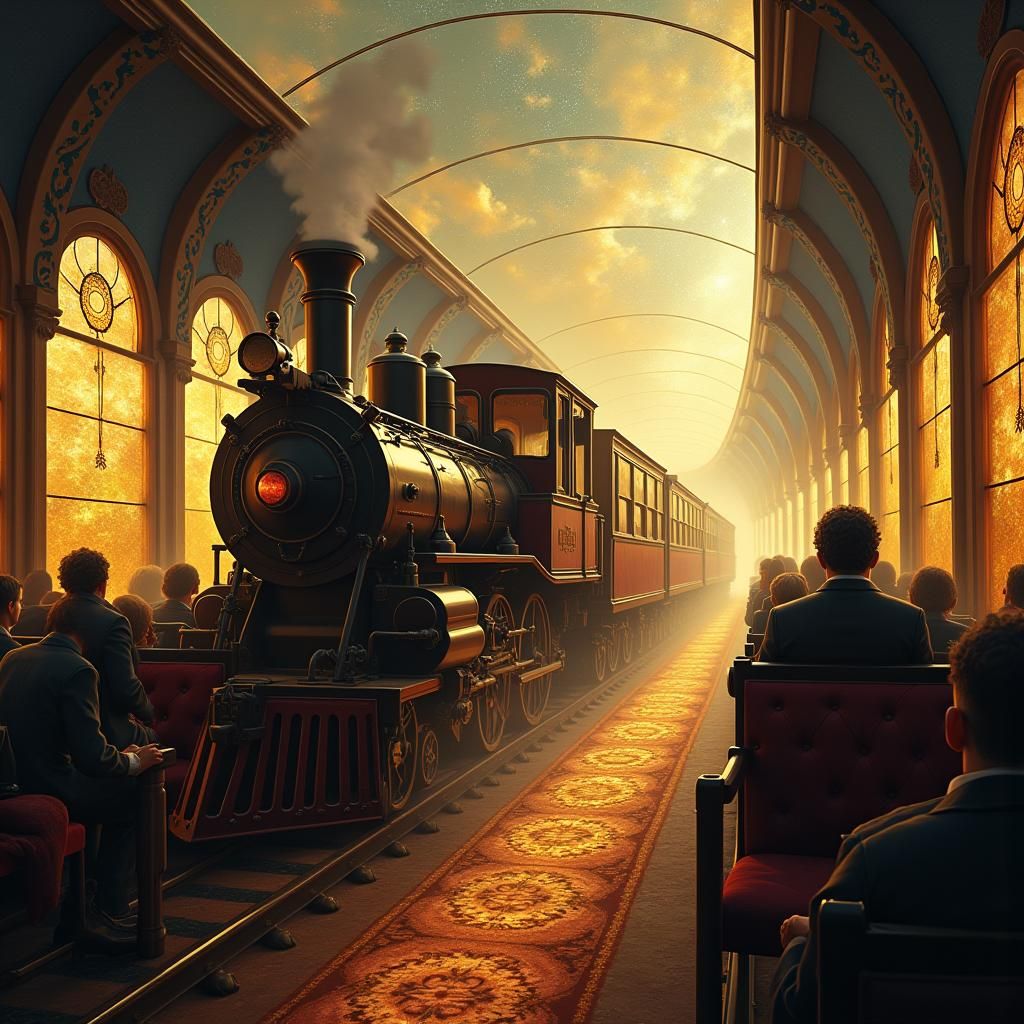 Ethereal Steam Train Ascending to Heaven