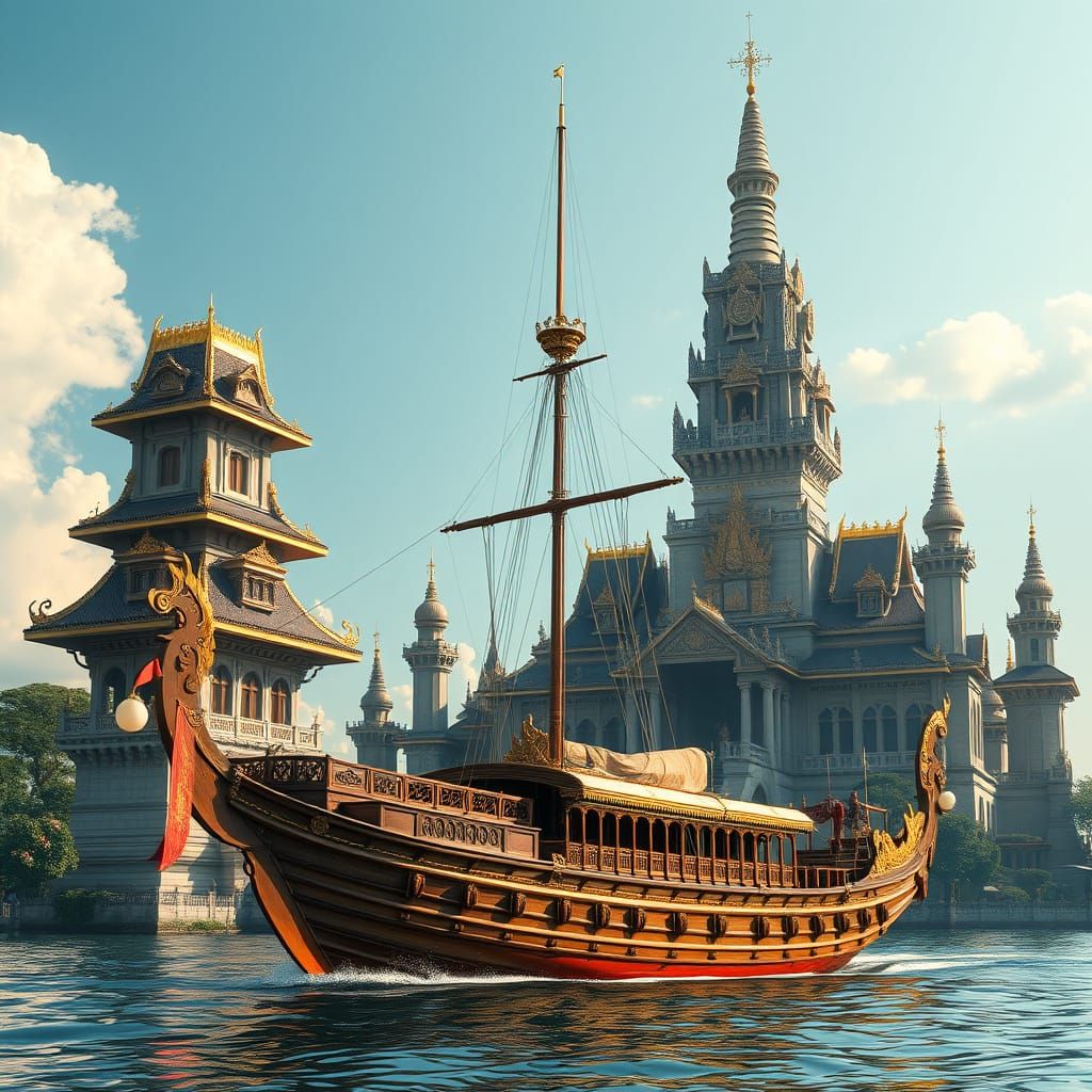 Thai Royal Junk Ship Castle in Majestic Grandeur