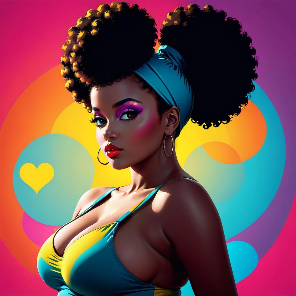 Colorful Pop Art Silhouette of Woman with Afro Puffs