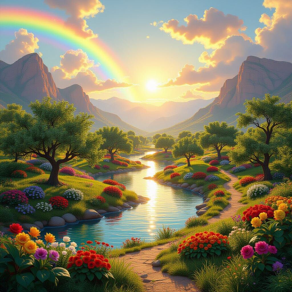 Rainbow Garden of Eden Landscape in 8K