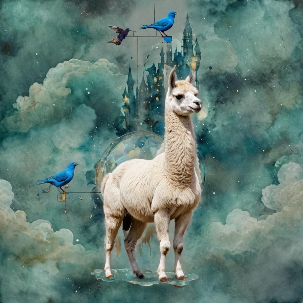 Llama and Bird in Pop Art Screen Print Style