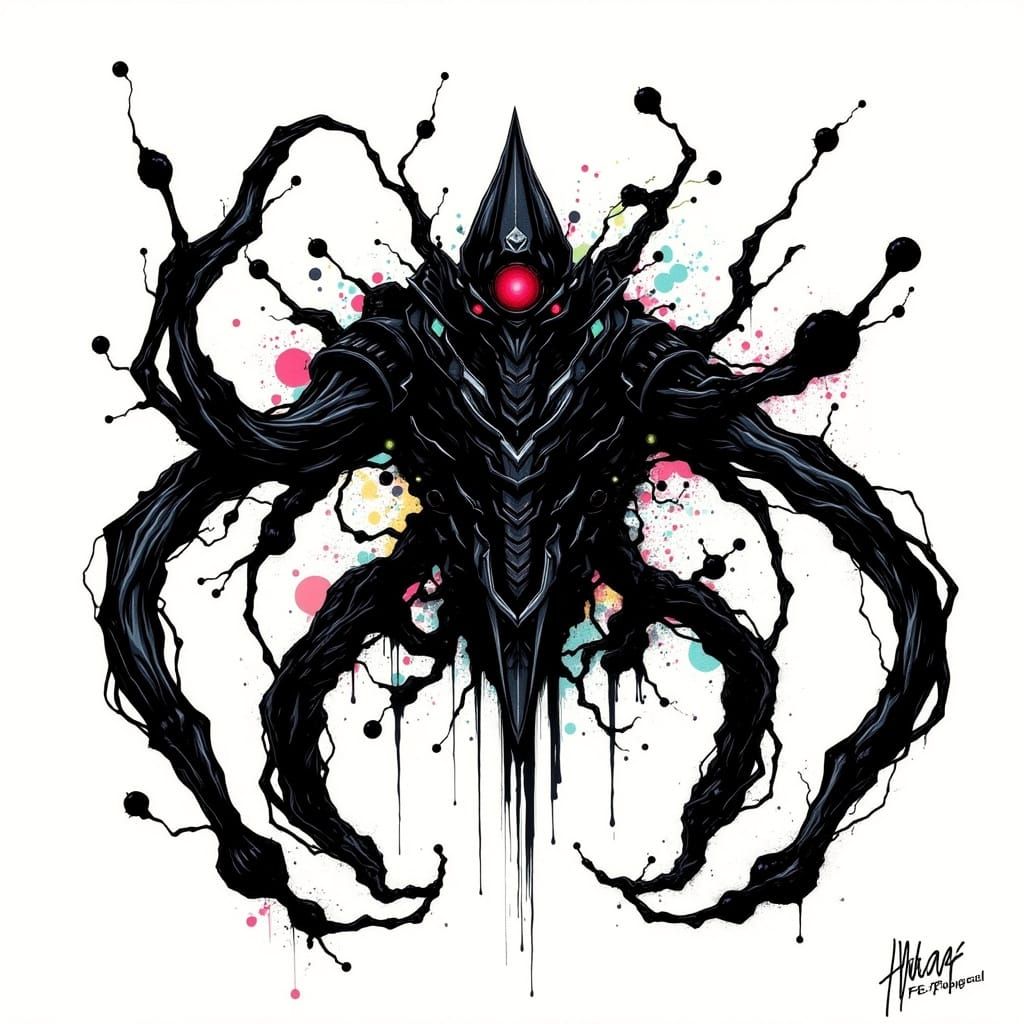 Nirvash Mech Stencil Illustration in Syd Mead Style