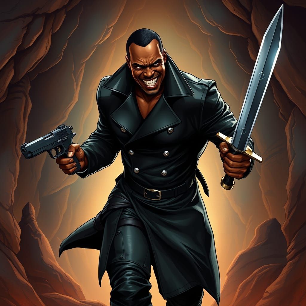 Dark Gothic Hero Emerges from Shadows in Cyberpunk Style