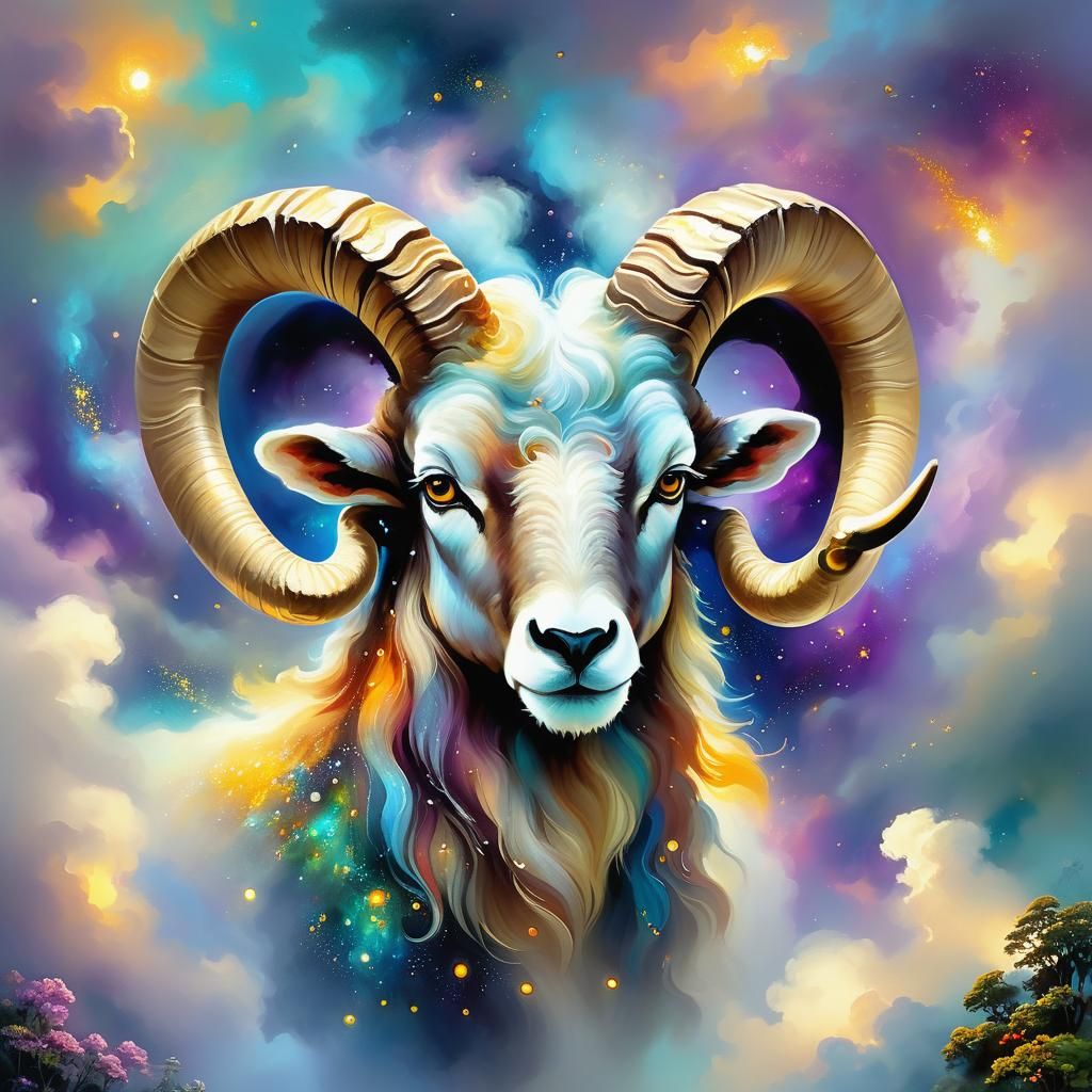 Aries Zodiac Sign Portrait in Neo-Impressionism Style