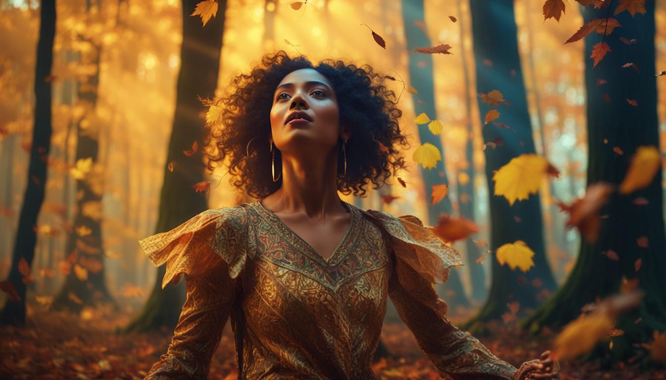 Colombian Woman Dances at Forest Rave: Digital Matte Paintin...