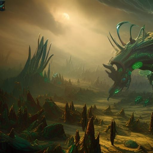 Detailed Thri-Kreen God Fantasy Concept Art