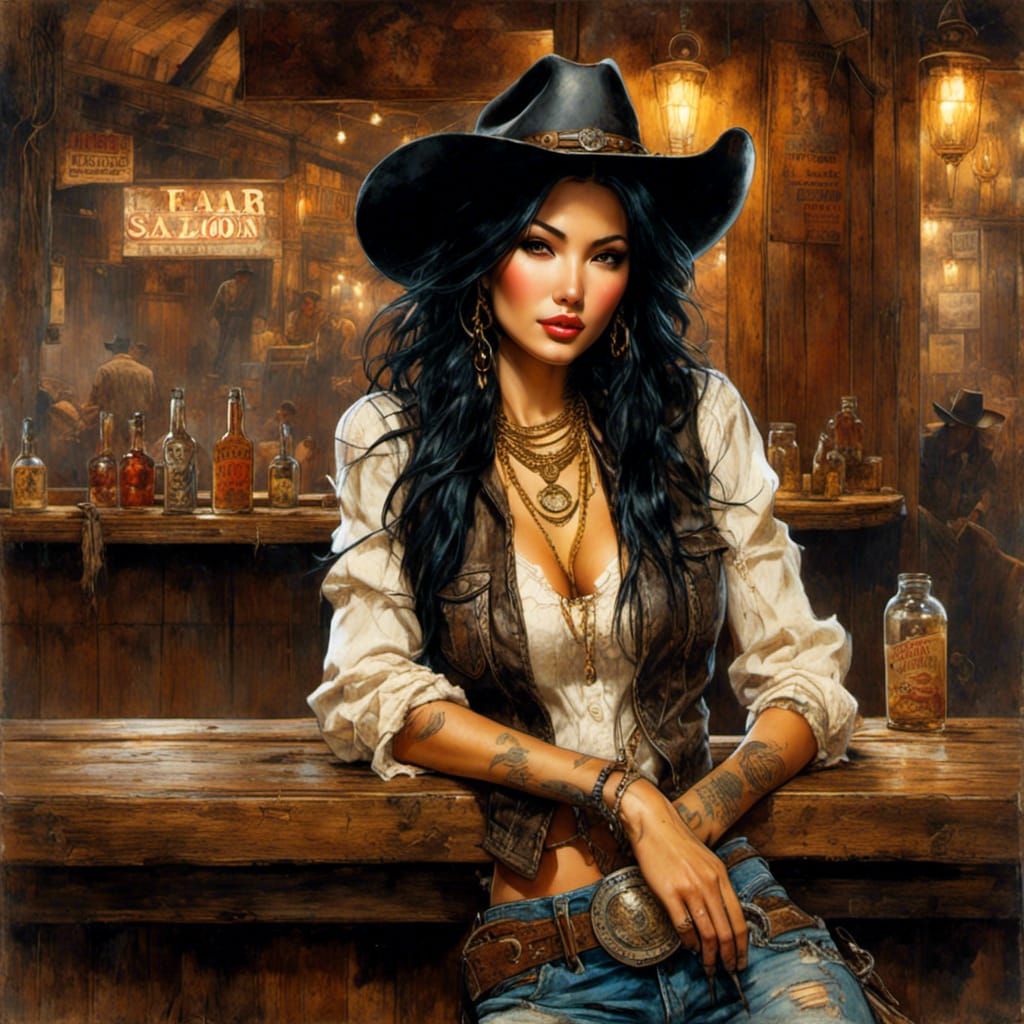 Cowgirl in Old West Saloon with Rembrandt Lighting