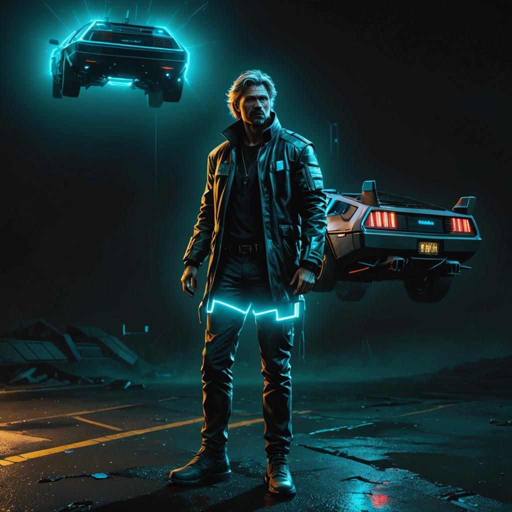 Epic Cyberpunk DeLorean in a Glimmering Aethereal Glow
