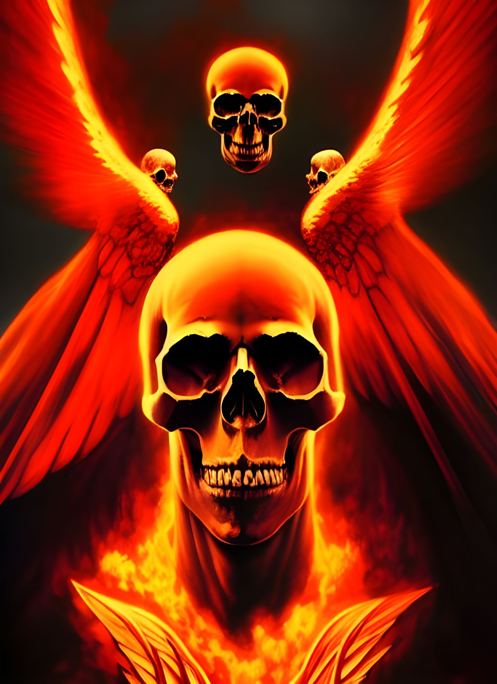 Skull with Flaming Wings: Surreal Poster Art