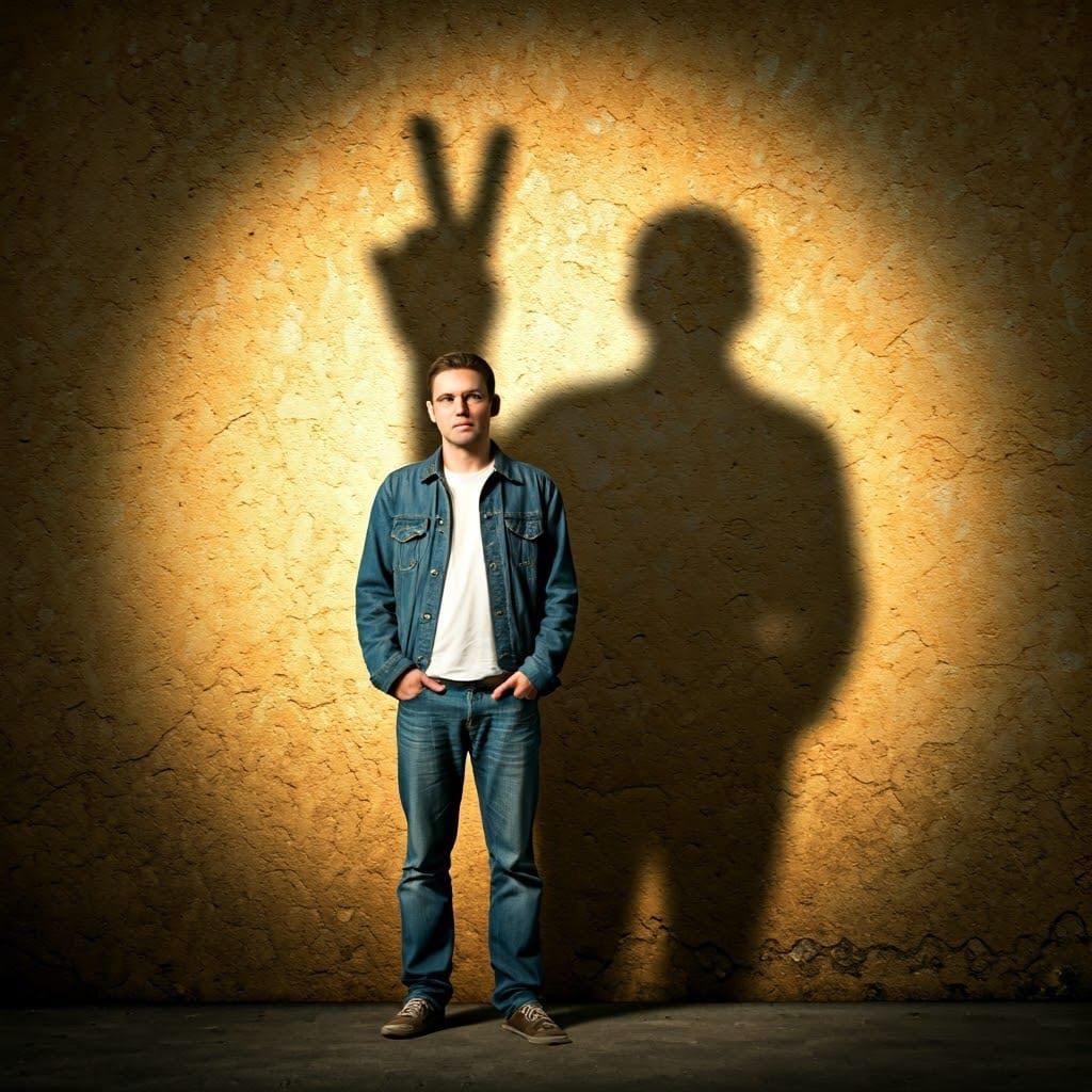 Man in Urban Oasis, Surrealist Shadow Gesture