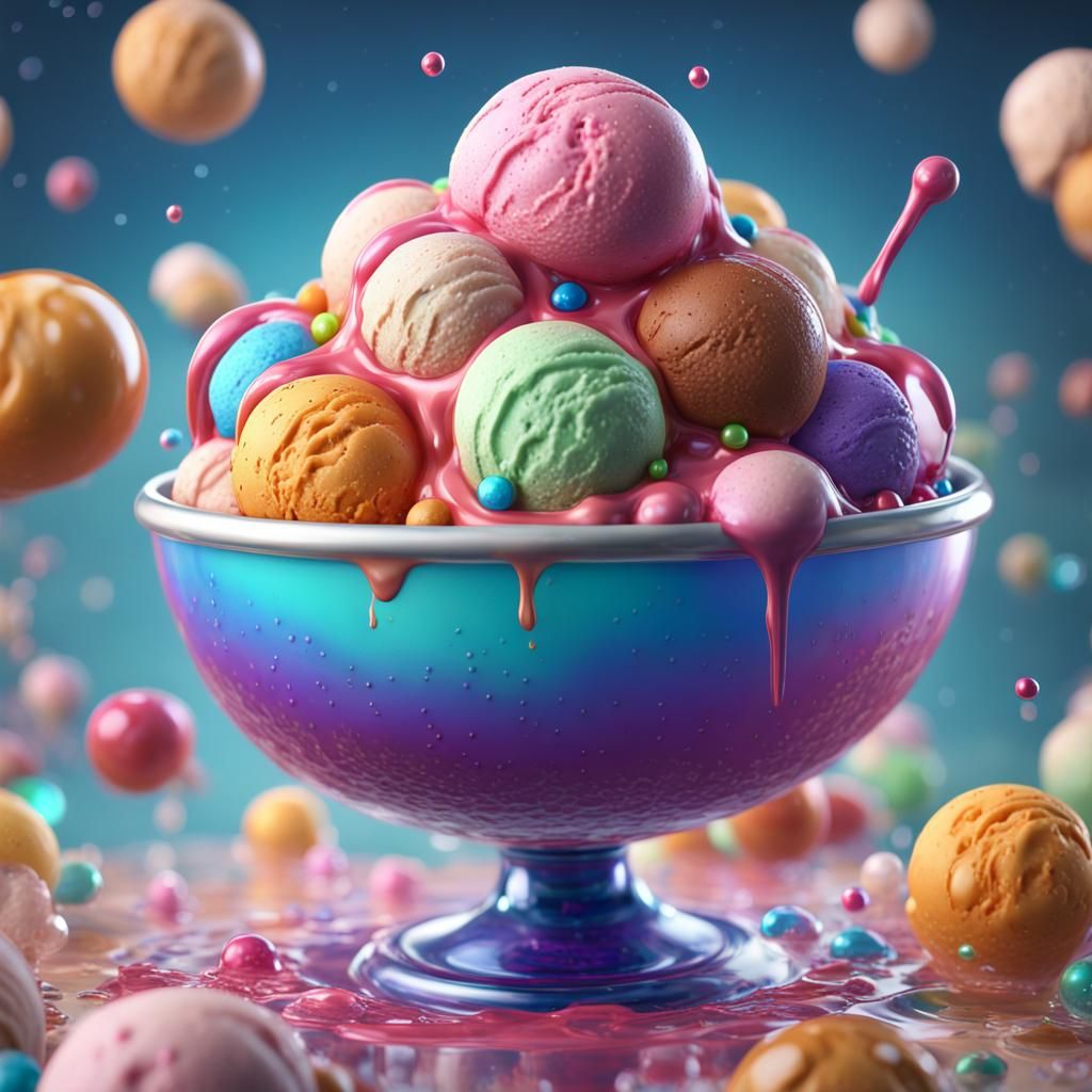 Colorful Ice Cream Bowls in Digital Art Style