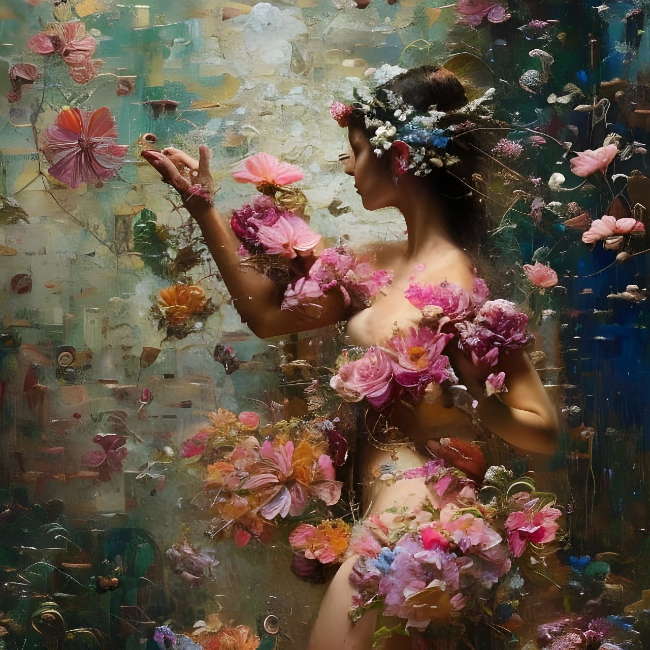 Hyperdetailed Tropical Palace with Floating Crystals