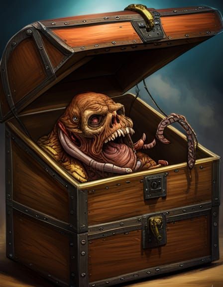 Hyperrealistic Mimic Monster Treasure Chest Concept Art