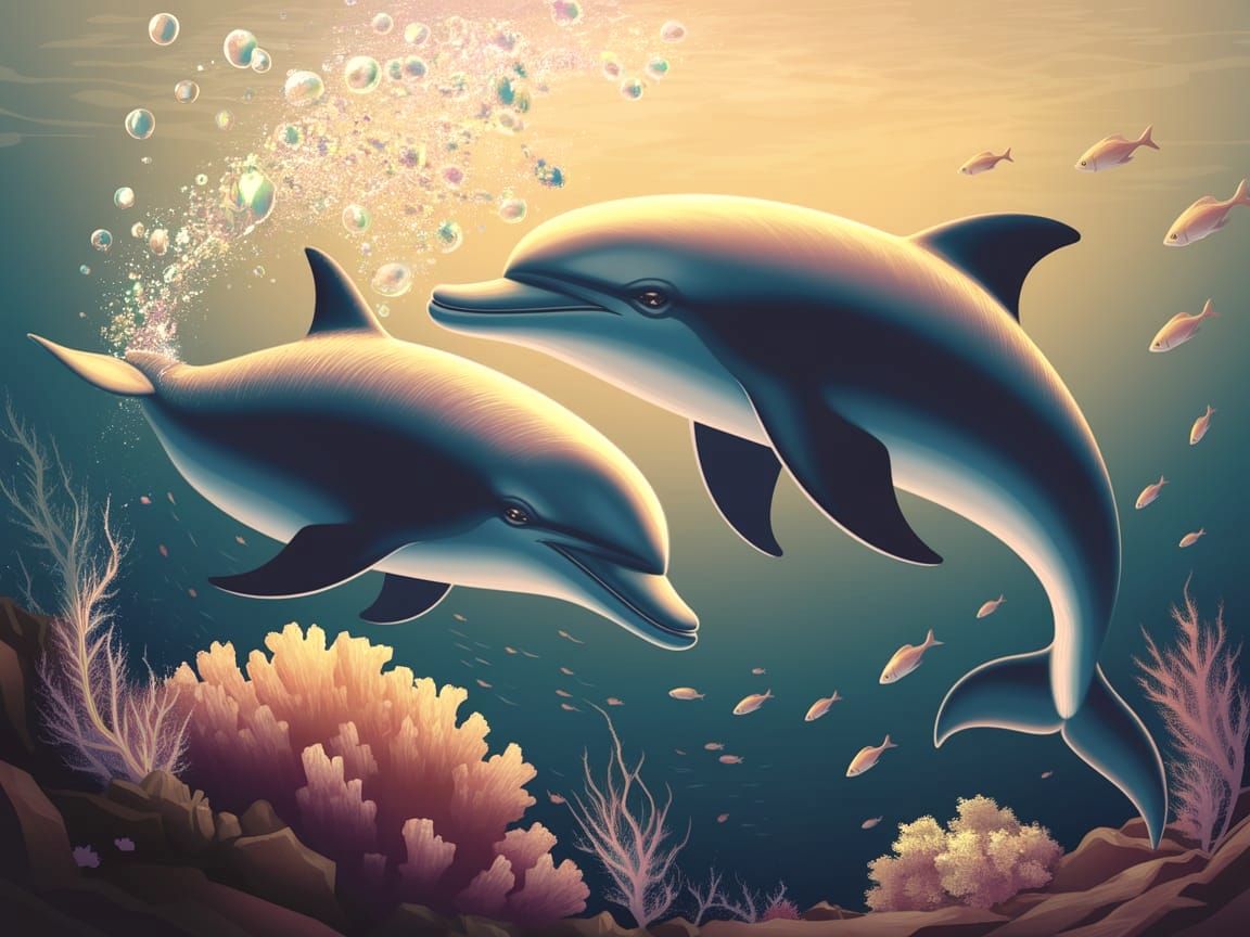 Dolphins in a Vibrant Ocean Scene