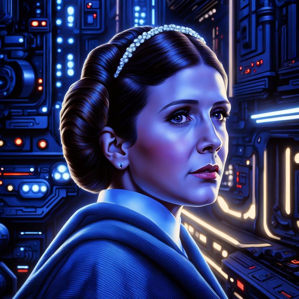 Princess Leia Hyperrealistic Portrait in the Millennium Falc...