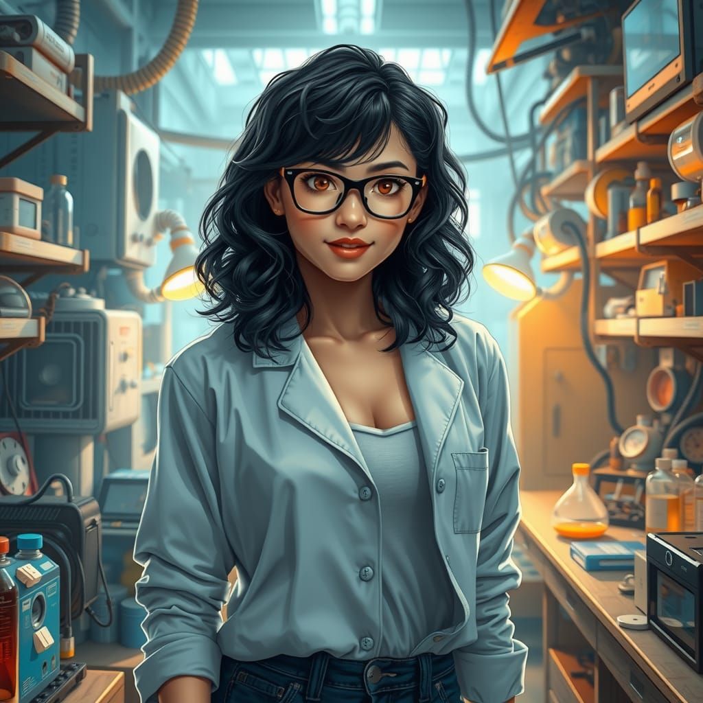Cyberpunk Scientist in Dystopian Lab, Hyperrealistic Style