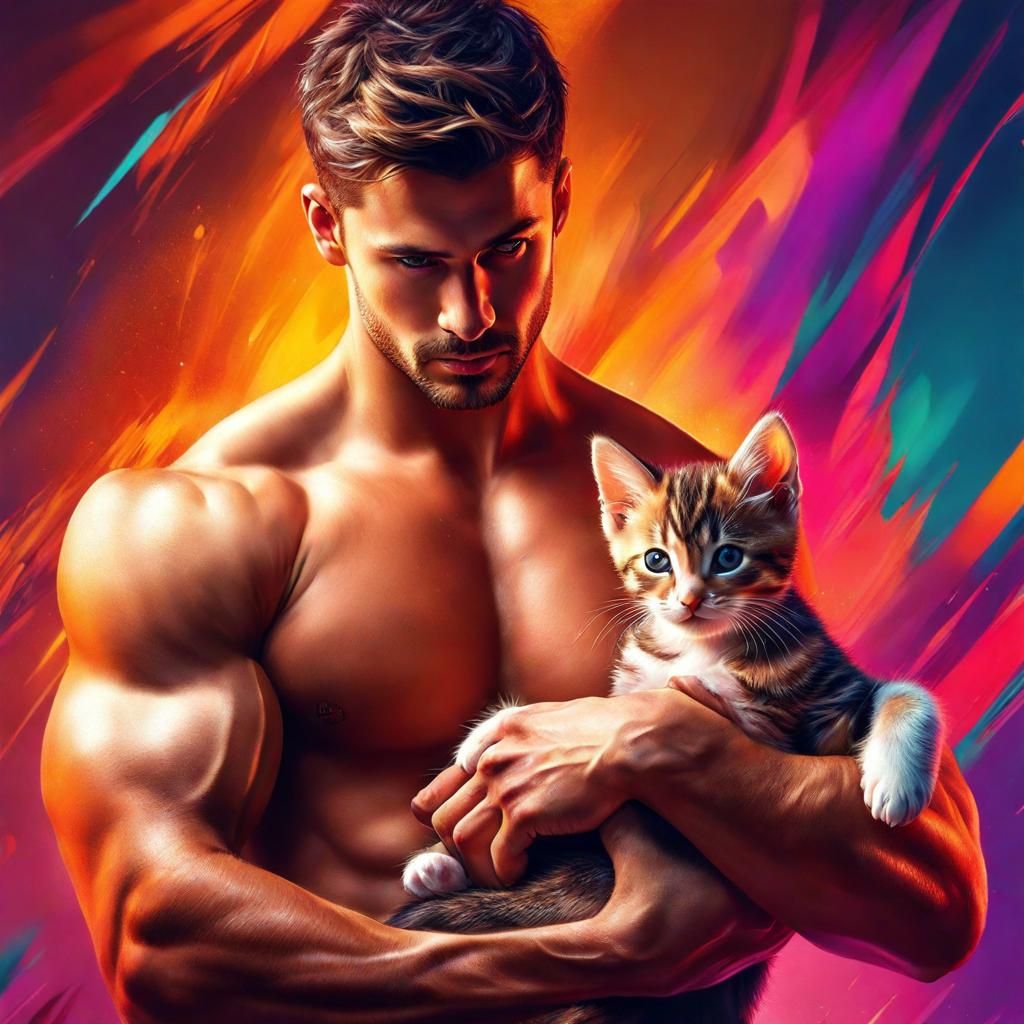 Paintsploding Hunk with Kitten