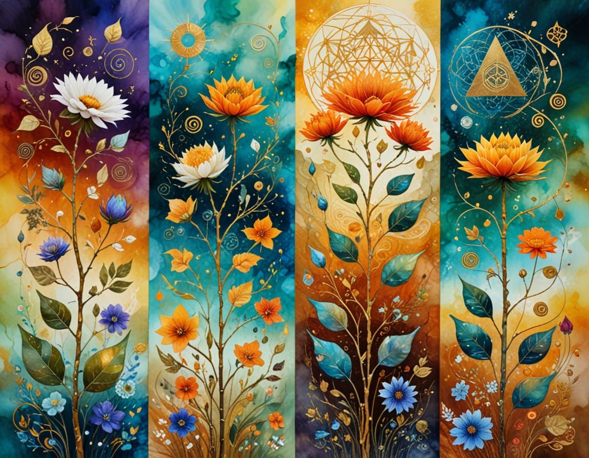 Four Seasons in a Richly Textured Surrealist Painting